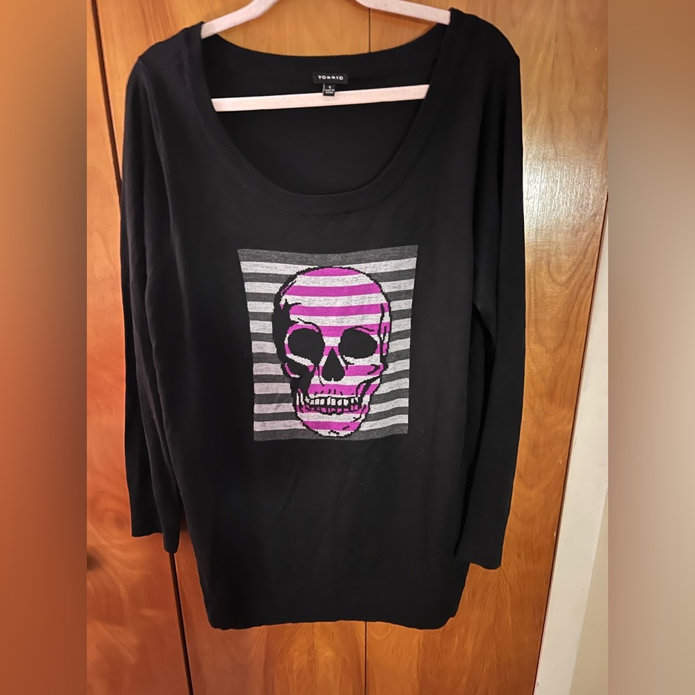 Torrid Black Sweater with Pink Skull